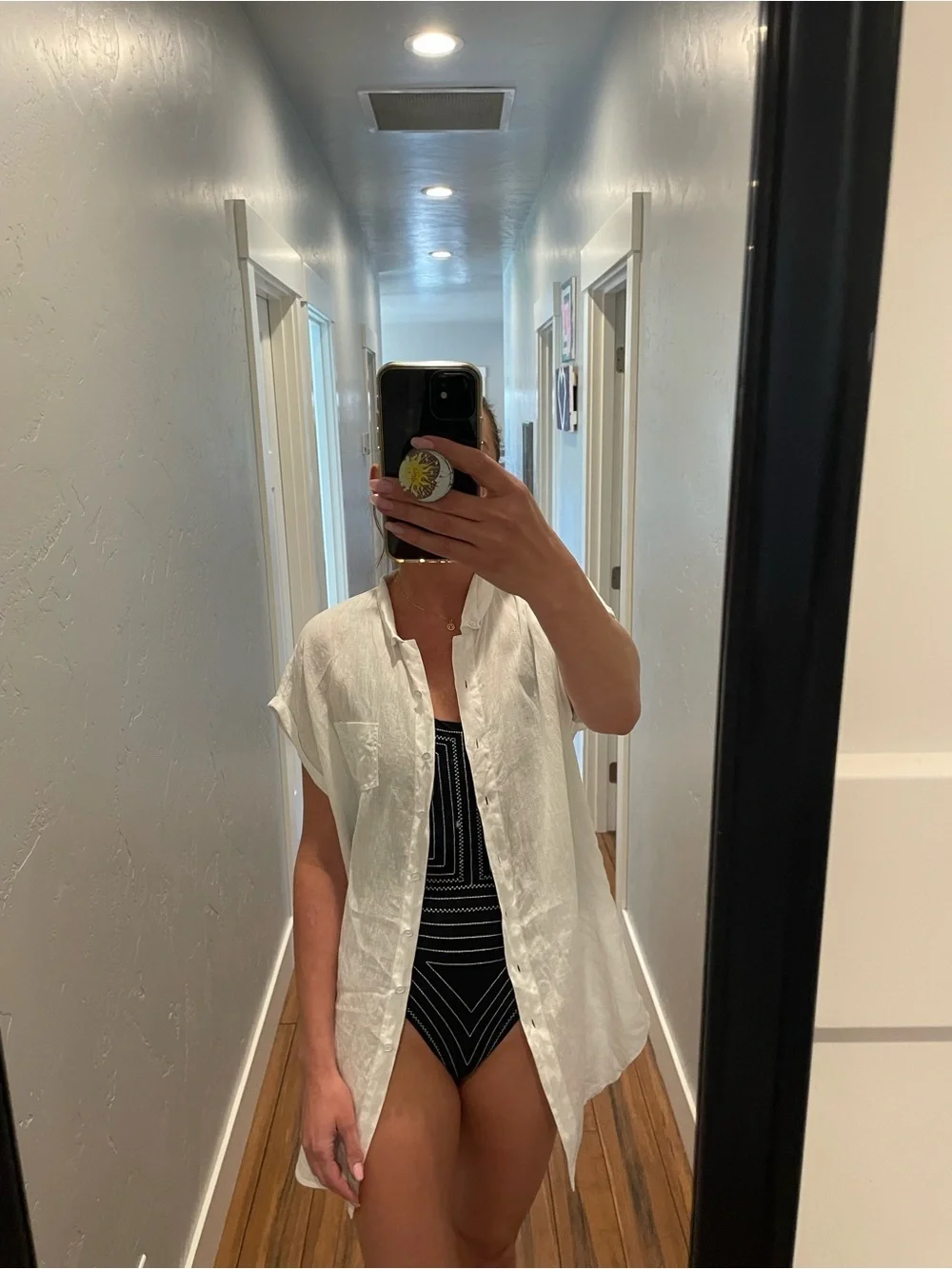 CAbi White Linen Swim Coverup/shirtdress Button-Front M